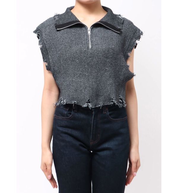 jouetie「ハーフジップダメージニット」|ニット・セーター|
