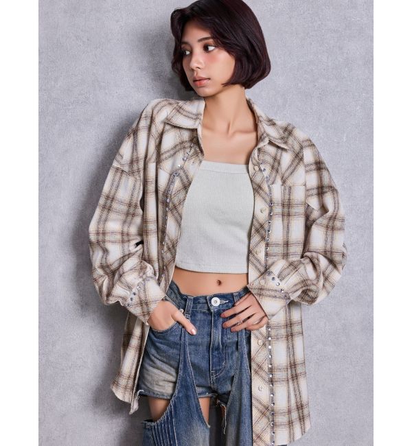 GYDA「bijouチェックシャツ」|シャツ・ブラウス|ベージュ