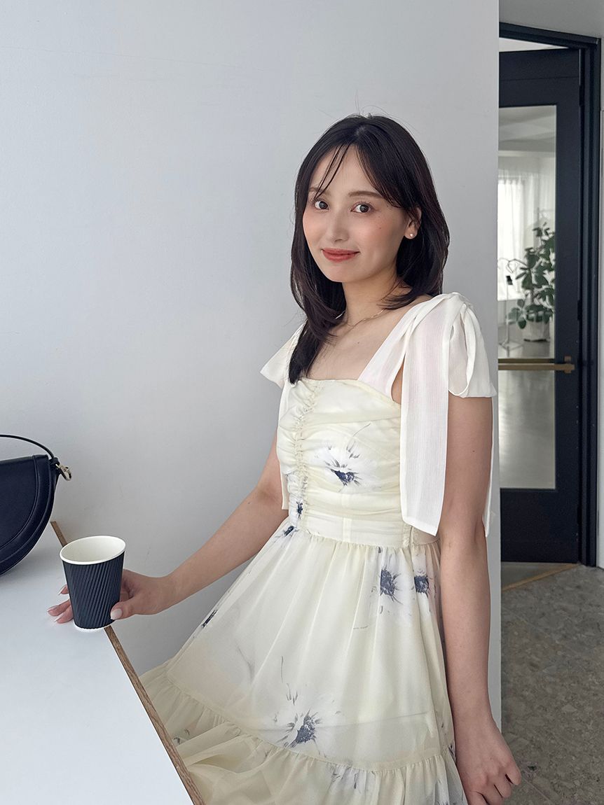 SNIDEL「【FLOWER COLLECTION】プリントショルダーリボンワンピース」|ワンピース|