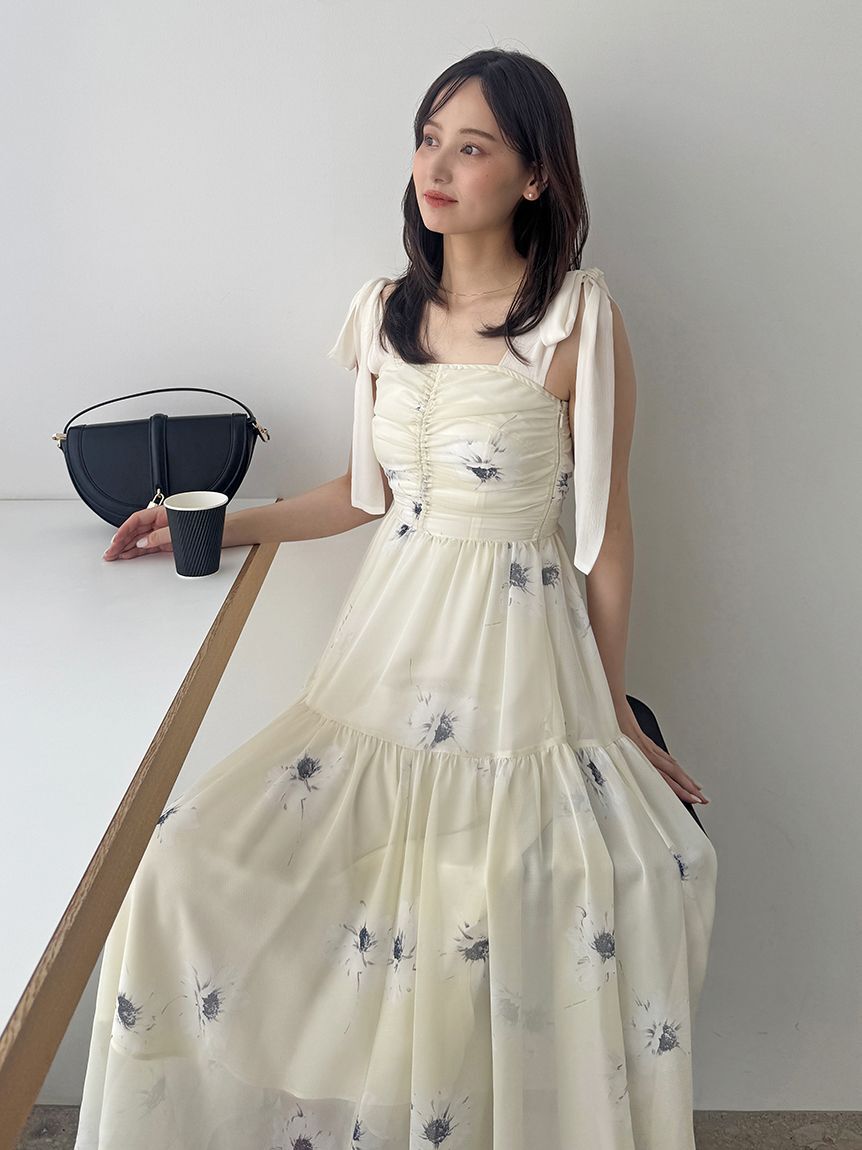 SNIDEL「【FLOWER COLLECTION】プリントショルダーリボンワンピース」|ワンピース|