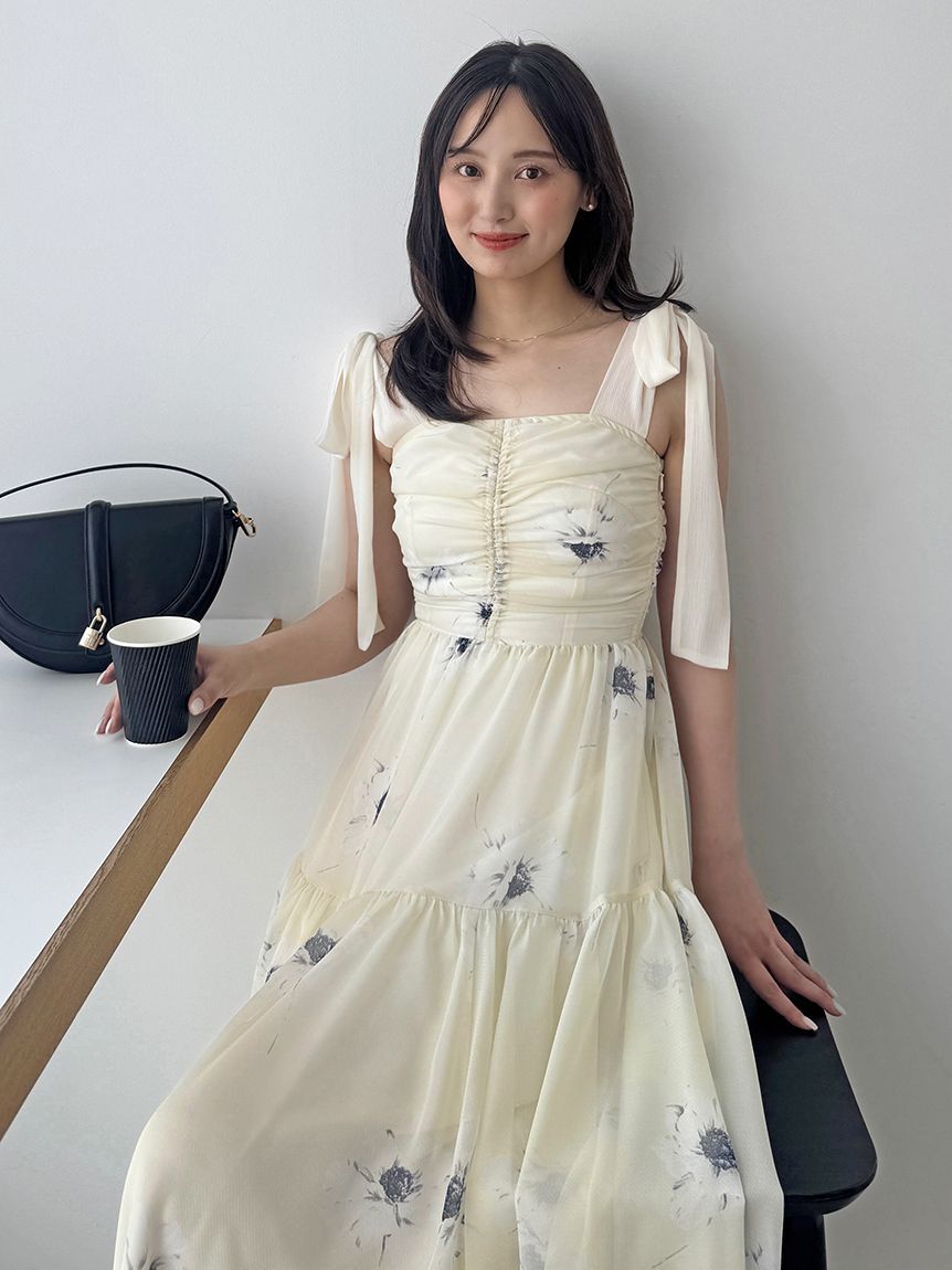 SNIDEL「【FLOWER COLLECTION】プリントショルダーリボンワンピース」|ワンピース|