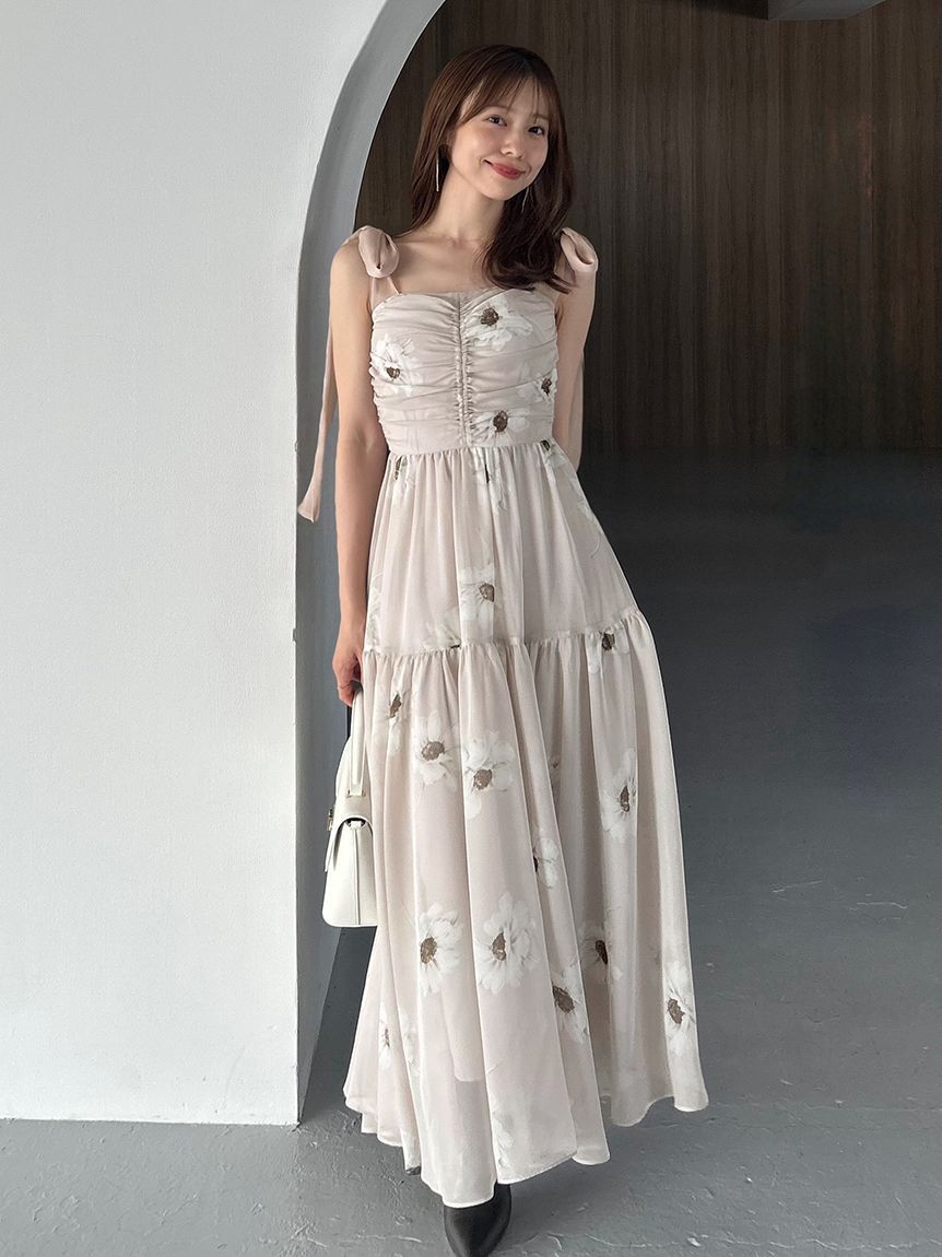 SNIDEL「【FLOWER COLLECTION】プリントショルダーリボンワンピース」|ワンピース|