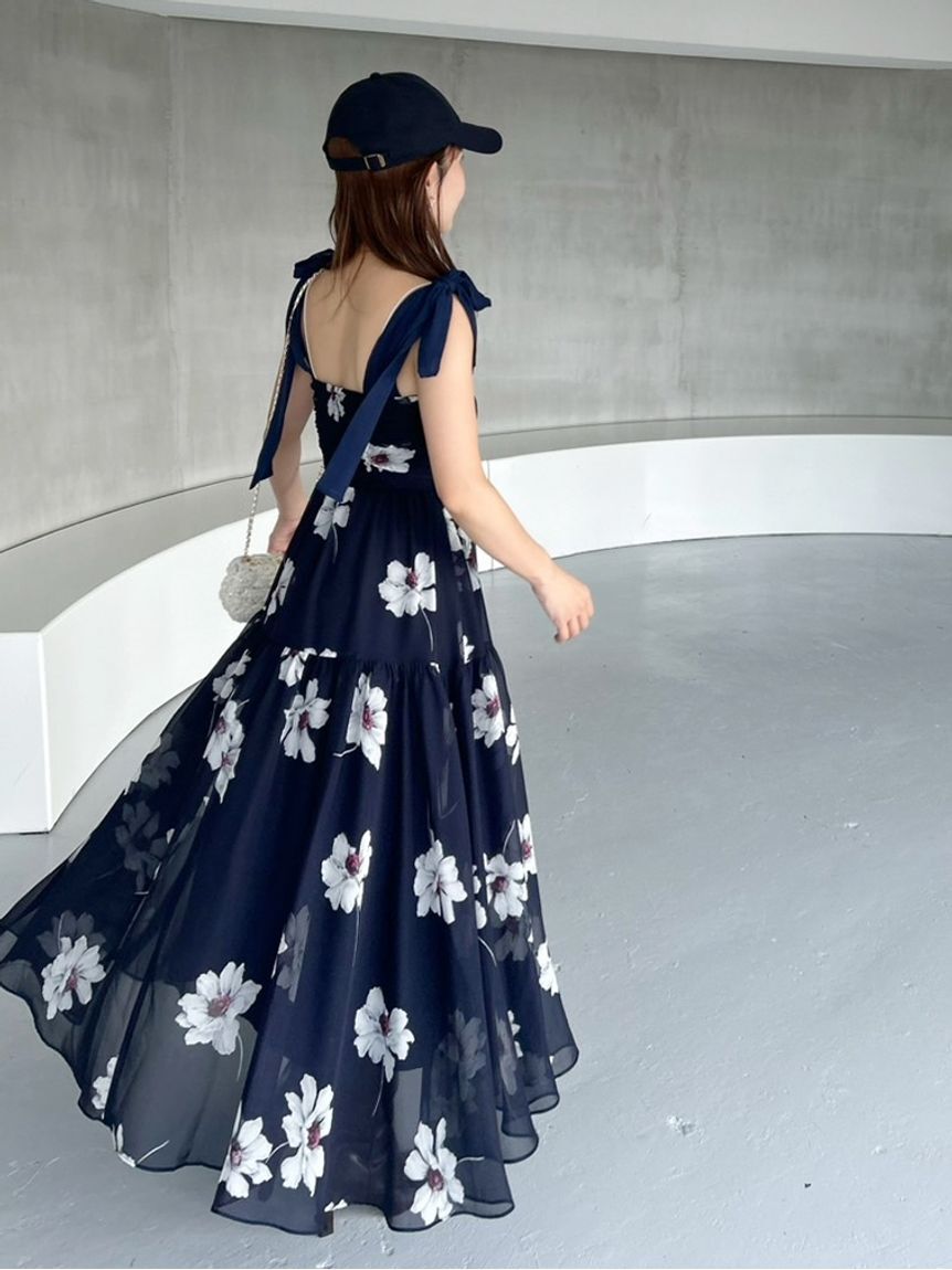 SNIDEL「【FLOWER COLLECTION】プリントショルダーリボンワンピース」|ワンピース|