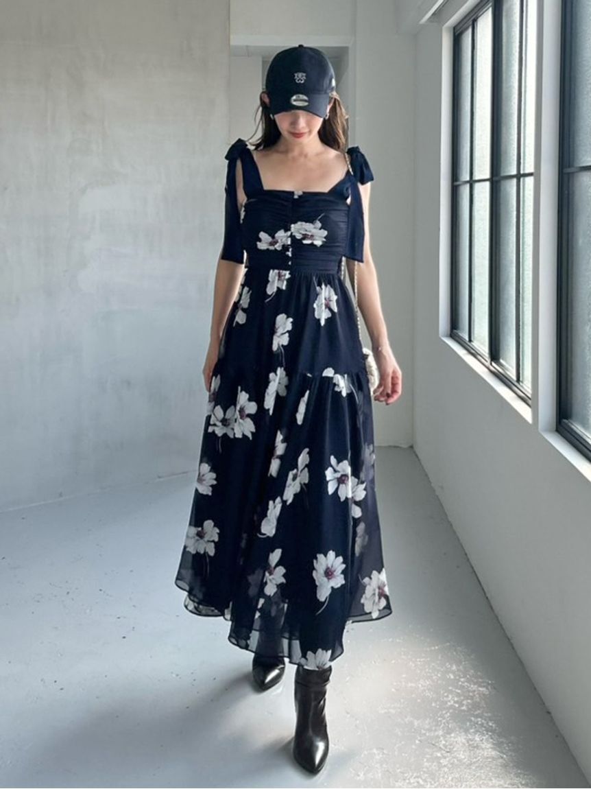 SNIDEL「【FLOWER COLLECTION】プリントショルダーリボンワンピース」|ワンピース|