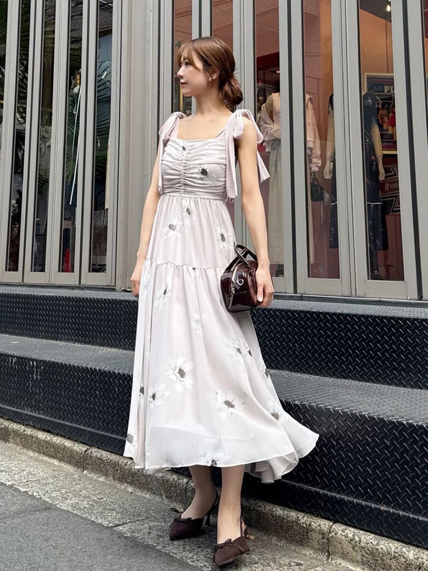 SNIDEL「【FLOWER COLLECTION】プリントショルダーリボンワンピース」|ワンピース|