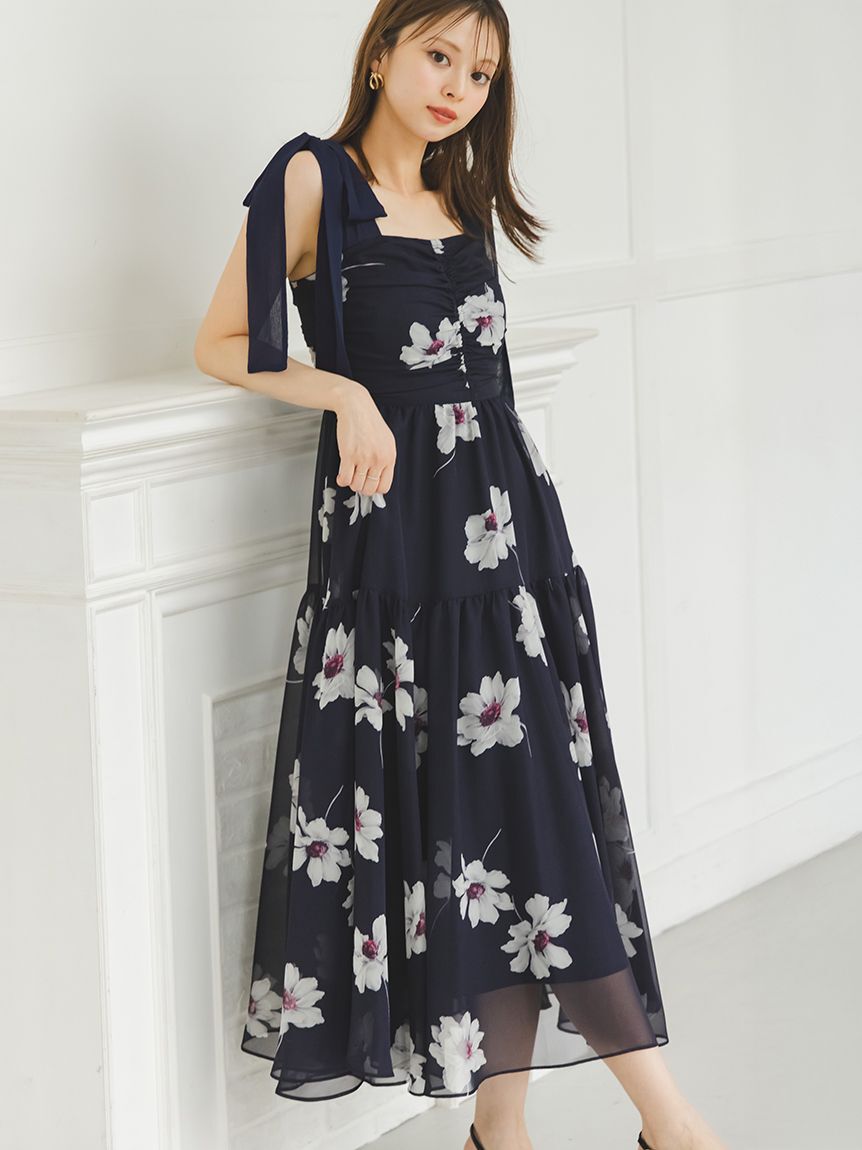SNIDEL「【FLOWER COLLECTION】プリントショルダーリボンワンピース」|ワンピース|