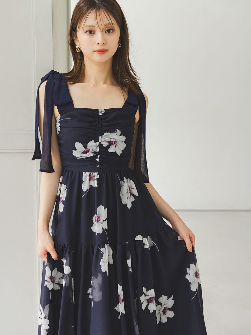 SNIDEL「【FLOWER COLLECTION】プリントショルダーリボンワンピース」|ワンピース|NVY