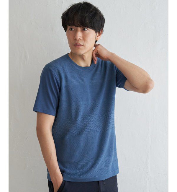 ikka「ニットコンビポンチTシャツ」|Tシャツ・カットソー|ブルー