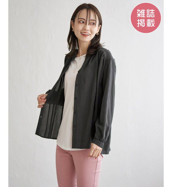 ikka「【雑誌InRed5月号掲載】シアーバックリボンブラウス」|シャツ・ブラウス|チャコール