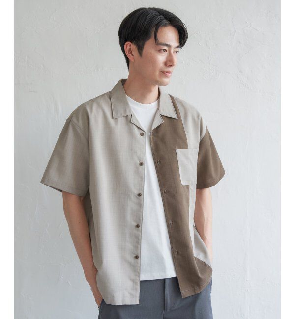ikka「リネンライク切り替えオープンカラーシャツ」|シャツ・ブラウス|ベージュ