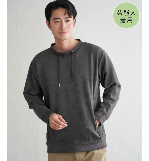 ikka「GOKU楽スエードジップルーイカラー」|パーカー|チャコール
