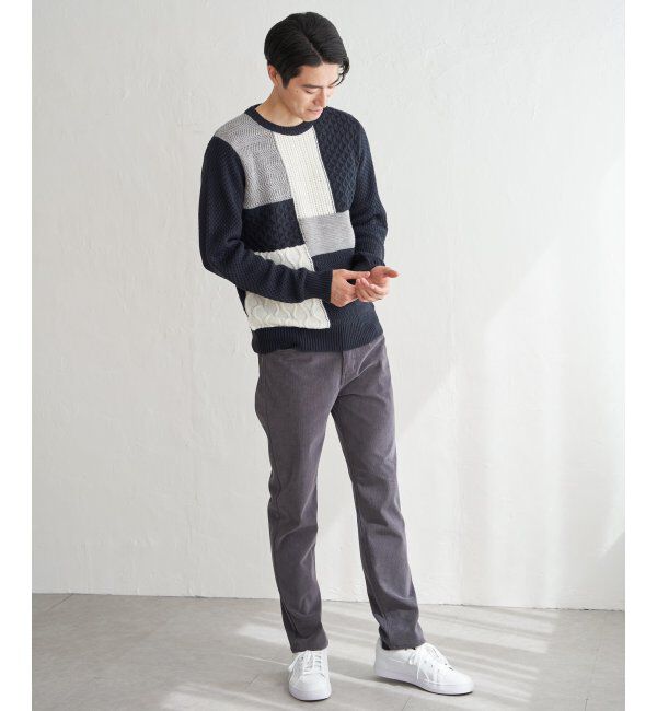 ikka「ブロックスクルーネックニット」|プルオーバー|