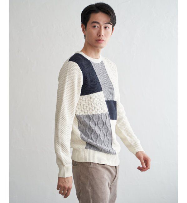 ikka「ブロックスクルーネックニット」|プルオーバー|