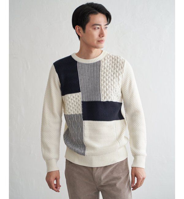 ikka「ブロックスクルーネックニット」|プルオーバー|