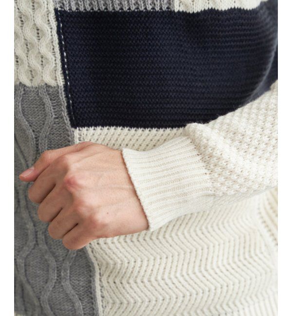 ikka「ブロックスクルーネックニット」|プルオーバー|