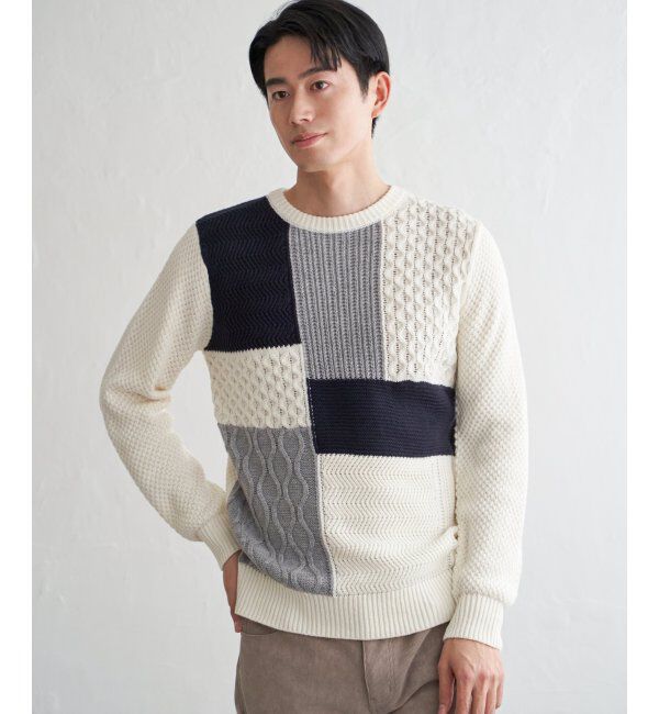 ikka「ブロックスクルーネックニット」|プルオーバー|