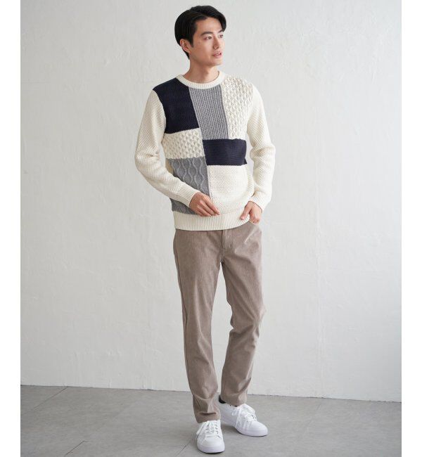 ikka「ブロックスクルーネックニット」|プルオーバー|