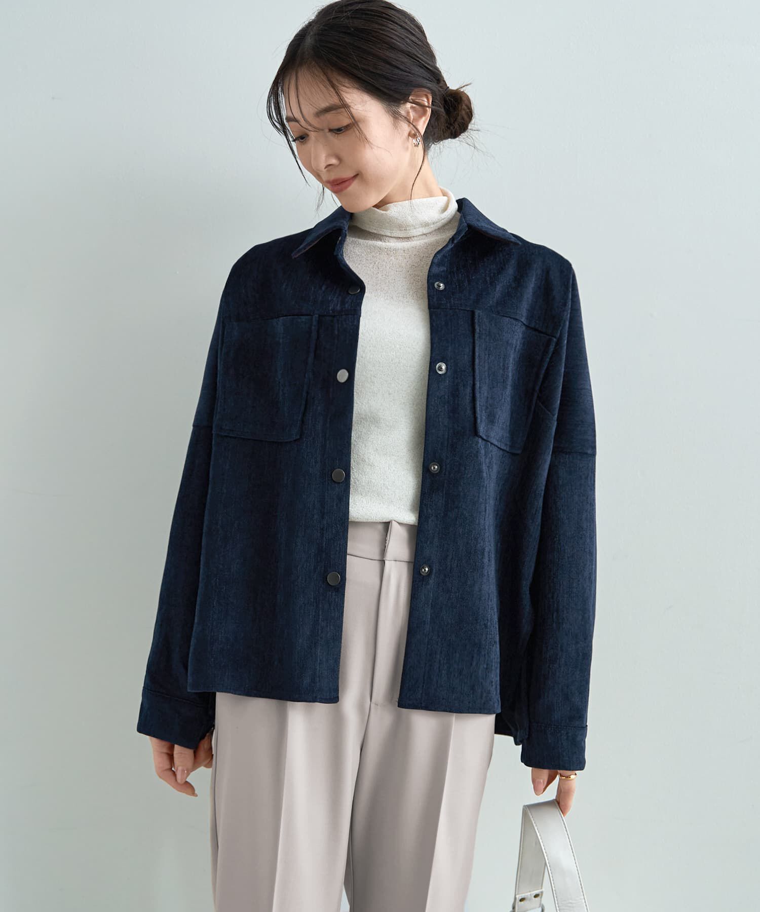STYLE DELI「【LUXE】ベルベット調シャツ型ジャケット」|その他|ネイビー