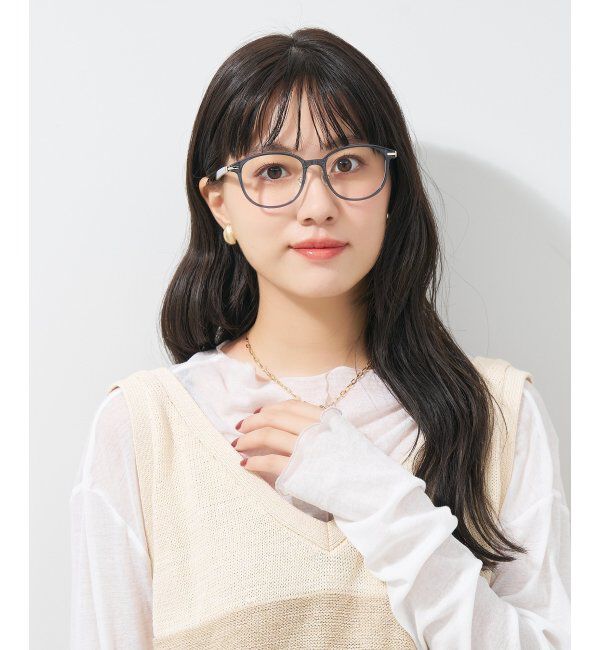  「ウェリントン型 メガネ | レザー調のラバーテンプルがオシャレでズレ落ちにくい ｜レンズ交換券付」|メガネ|濃ブルー