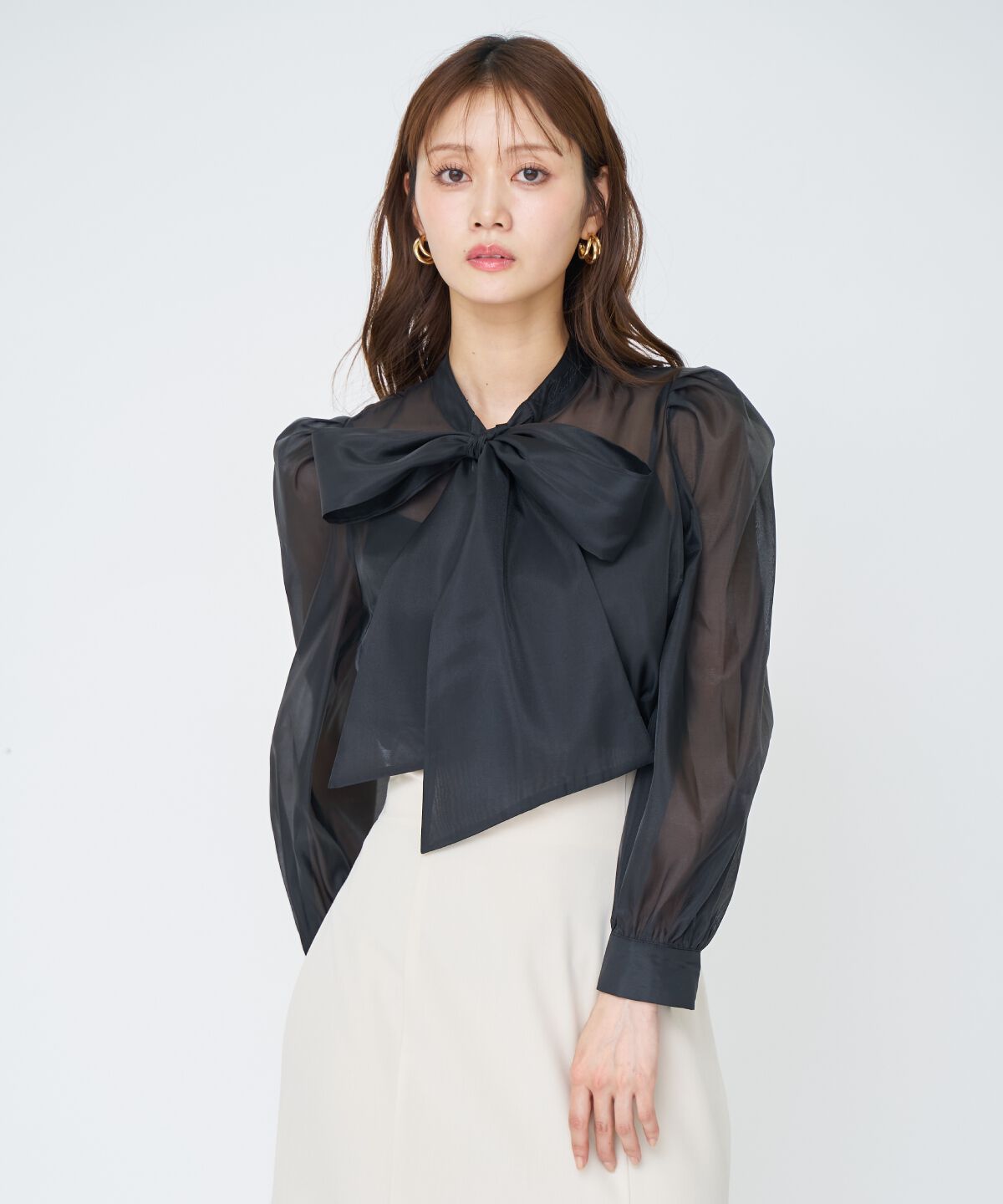 アンドクチュール「シアーボウタイブラウス」|シャツ・ブラウス|