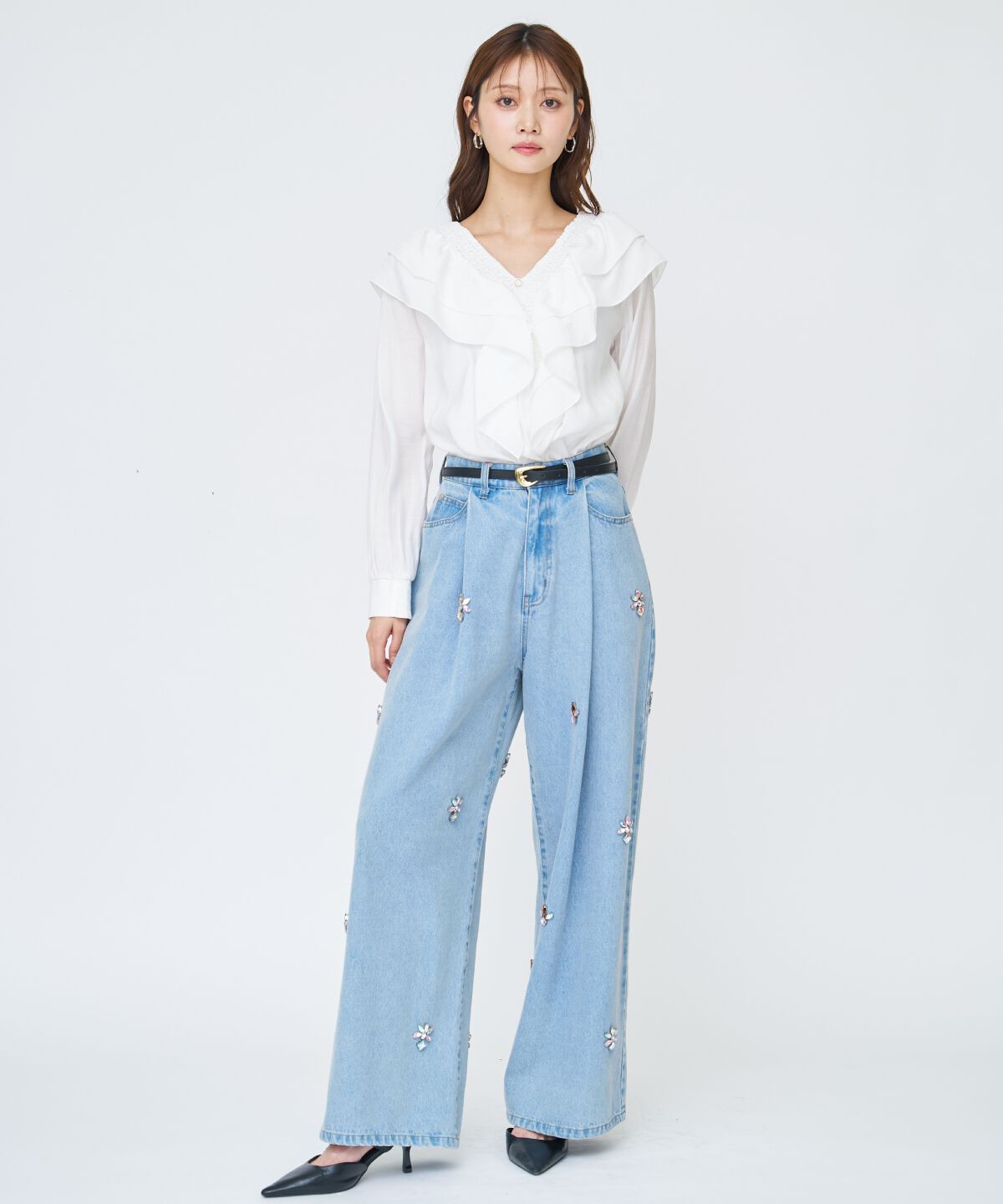 アンドクチュール「シャーリングフリルブラウス」|シャツ・ブラウス|