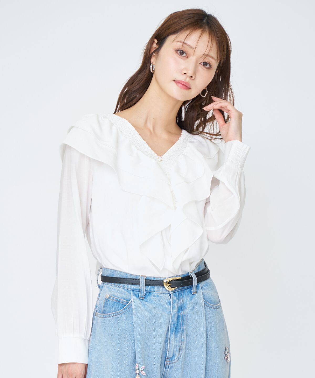 アンドクチュール「シャーリングフリルブラウス」|シャツ・ブラウス|