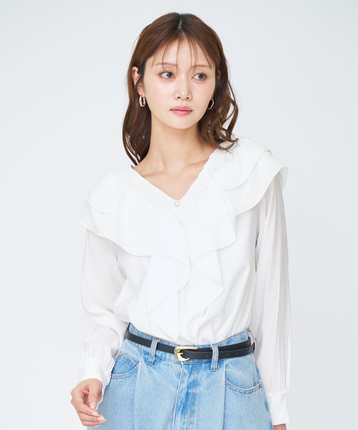 アンドクチュール「シャーリングフリルブラウス」|シャツ・ブラウス|