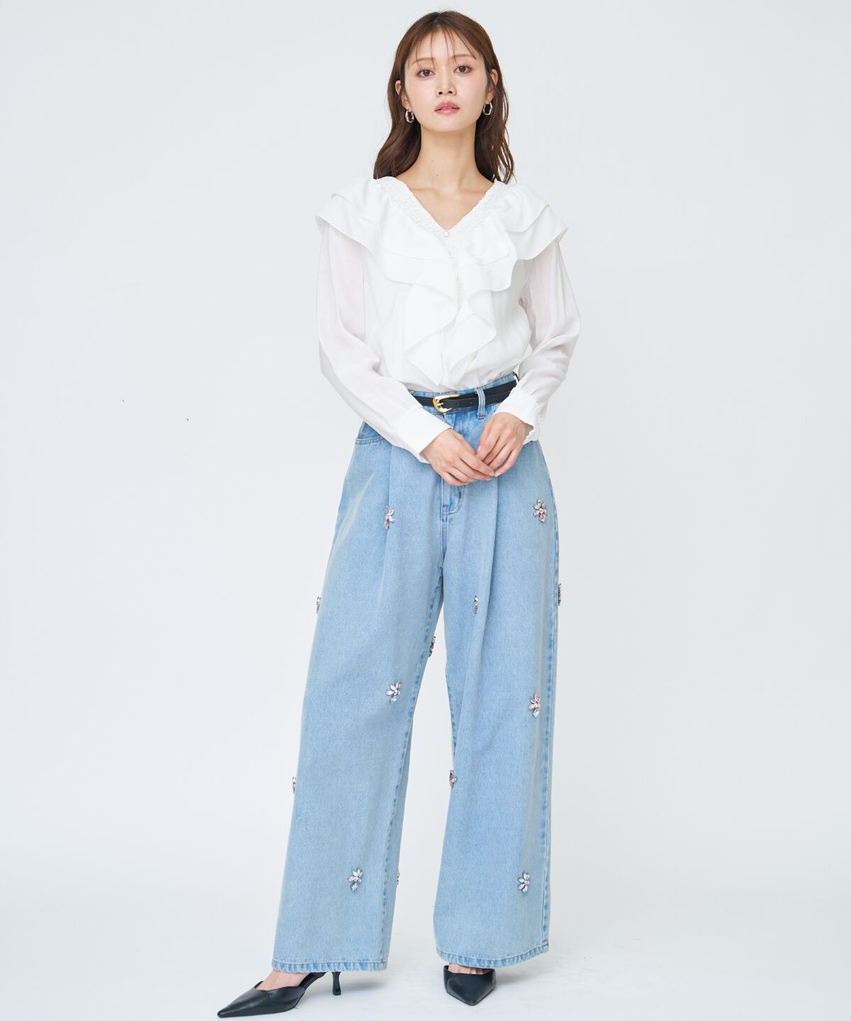 アンドクチュール「シャーリングフリルブラウス」|シャツ・ブラウス|