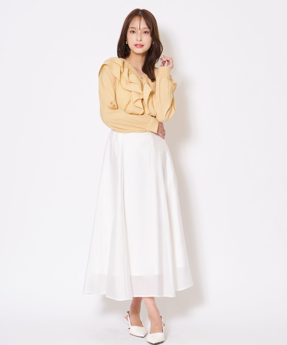 アンドクチュール「シャーリングフリルブラウス」|シャツ・ブラウス|