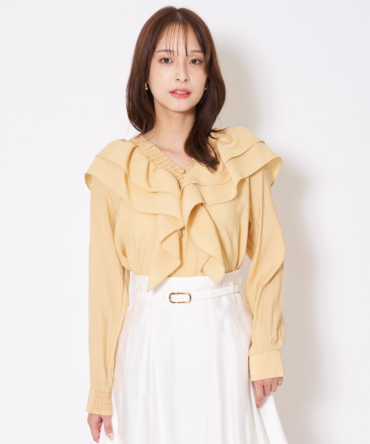 アンドクチュール「シャーリングフリルブラウス」|シャツ・ブラウス|
