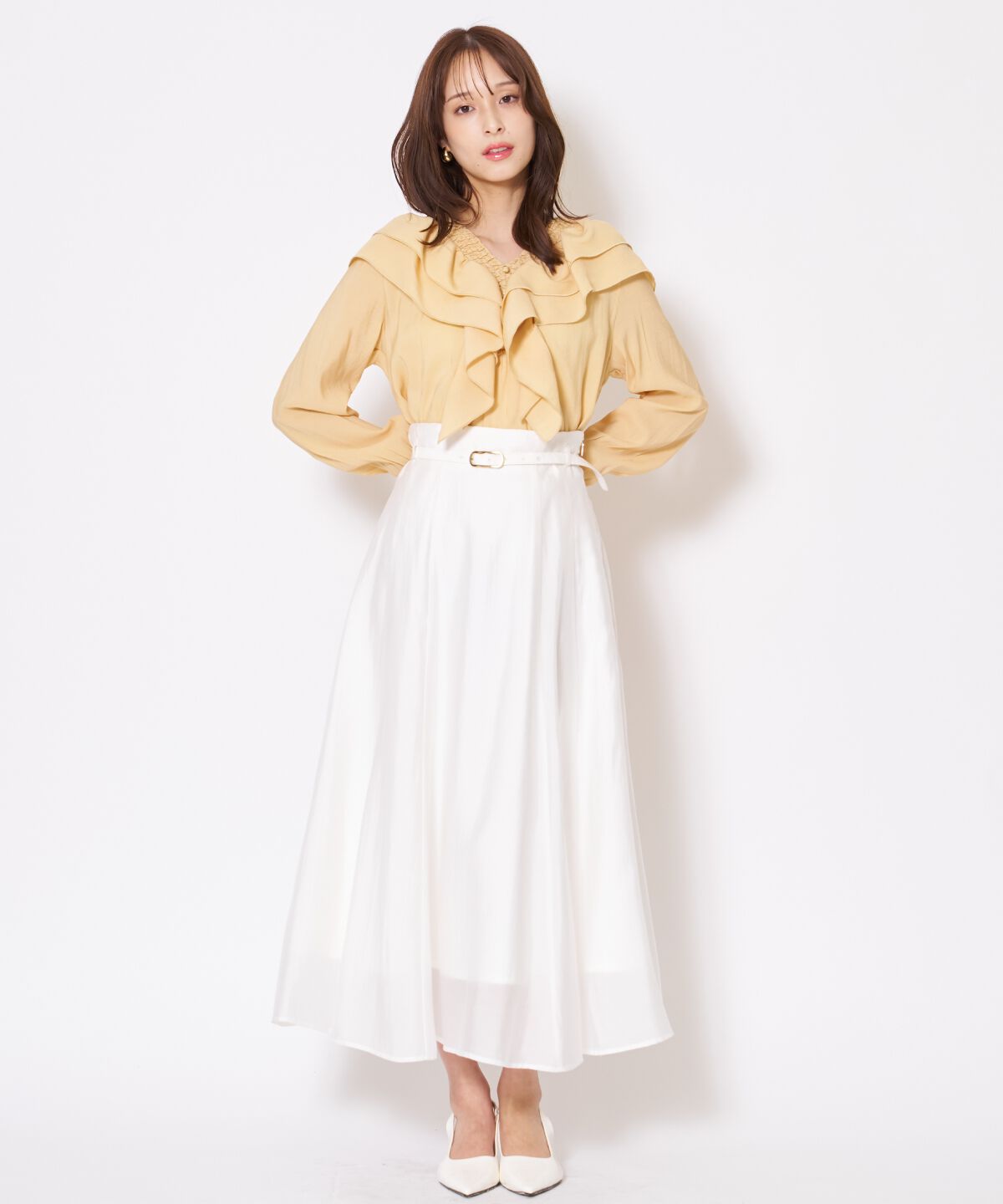 アンドクチュール「シャーリングフリルブラウス」|シャツ・ブラウス|