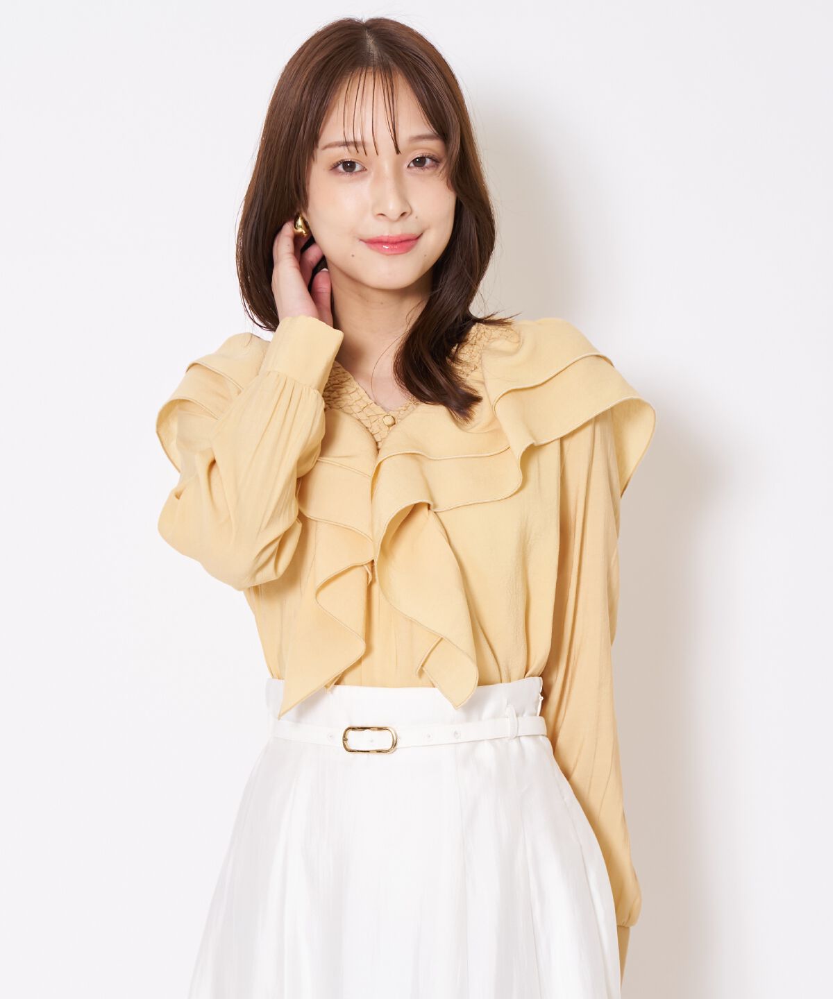 アンドクチュール「シャーリングフリルブラウス」|シャツ・ブラウス|