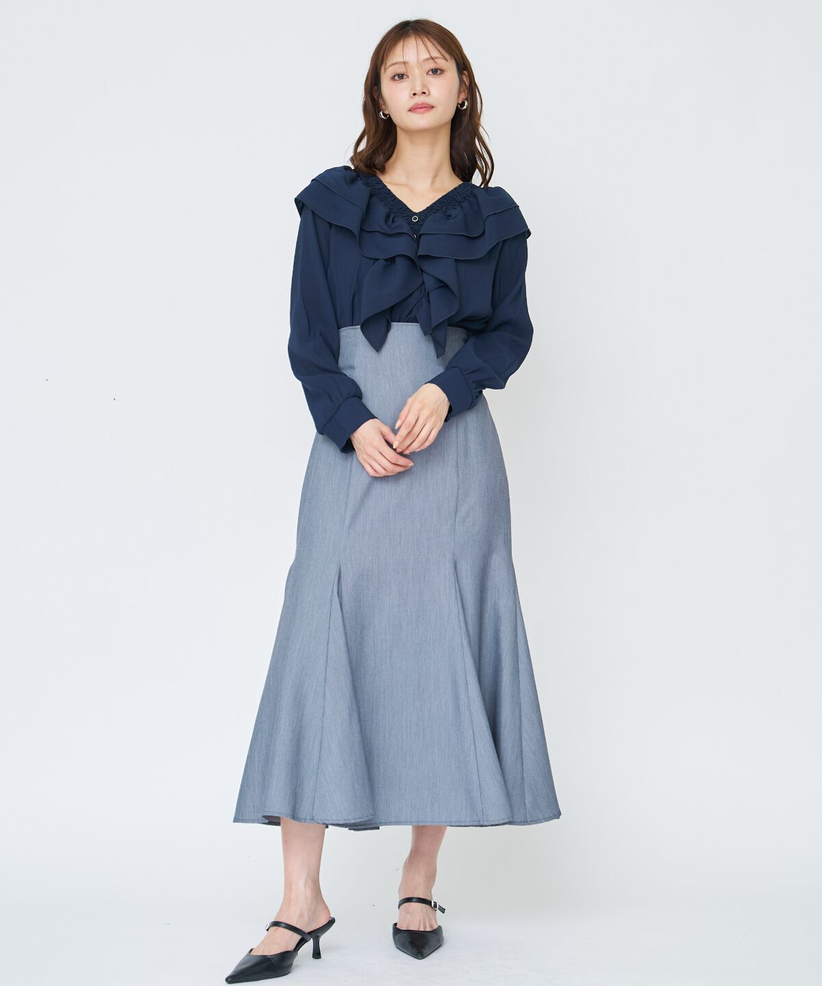 アンドクチュール「シャーリングフリルブラウス」|シャツ・ブラウス|