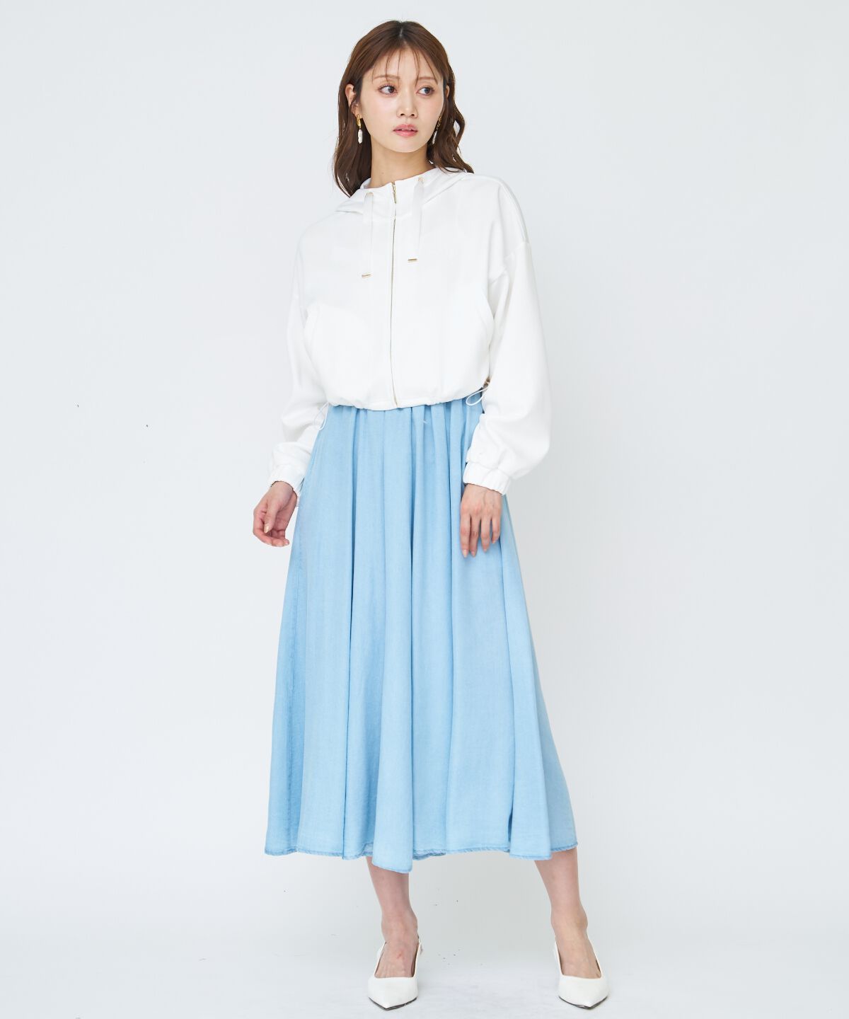 アンドクチュール「デニムライクロングスカート」|フレア|