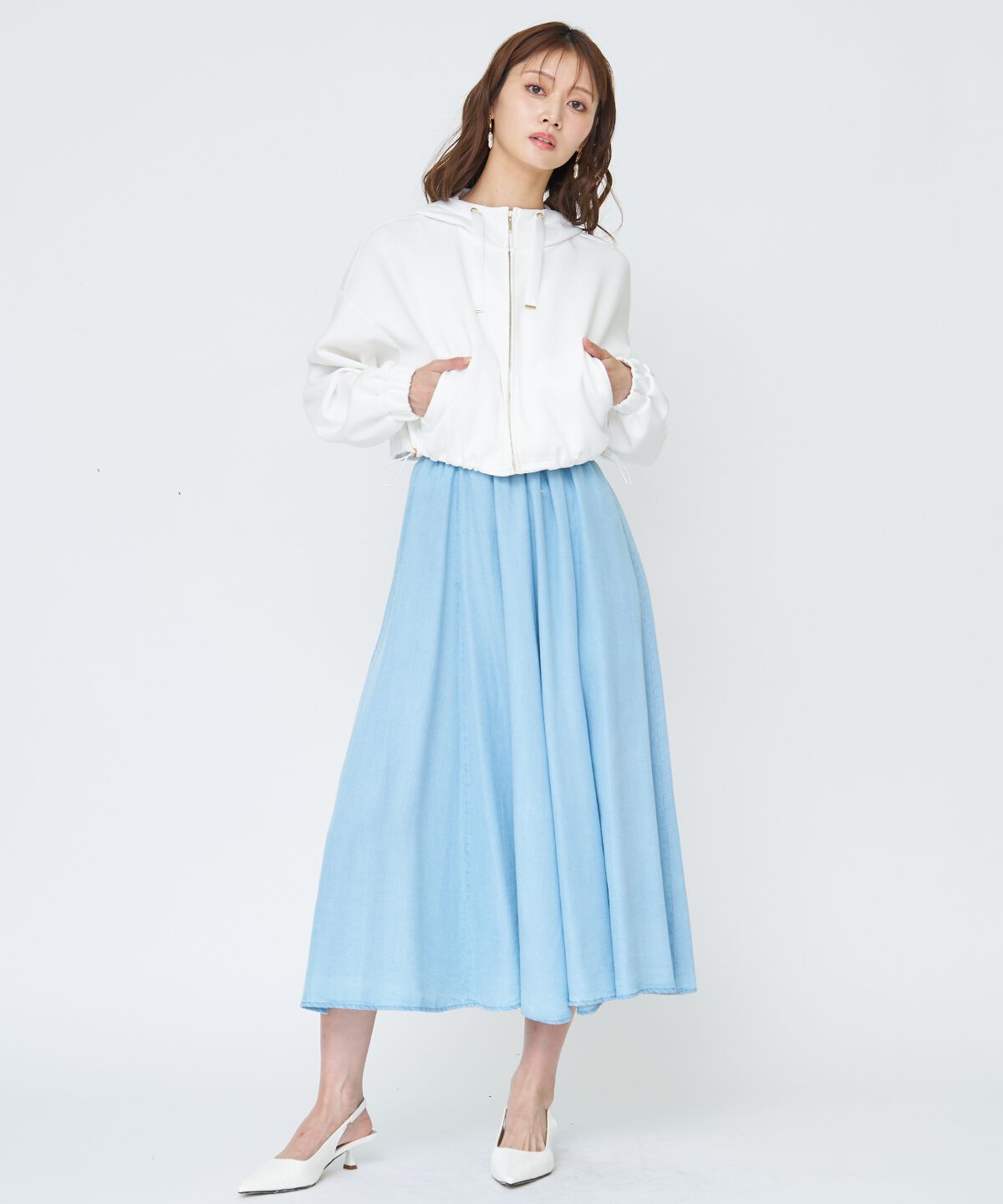 アンドクチュール「デニムライクロングスカート」|フレア|