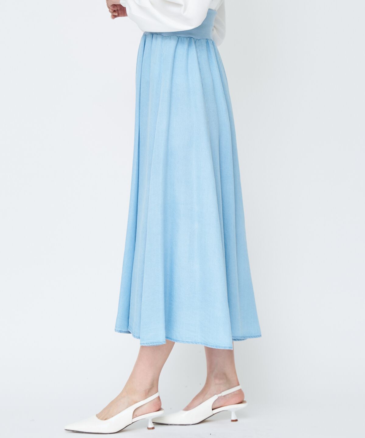 アンドクチュール「デニムライクロングスカート」|フレア|