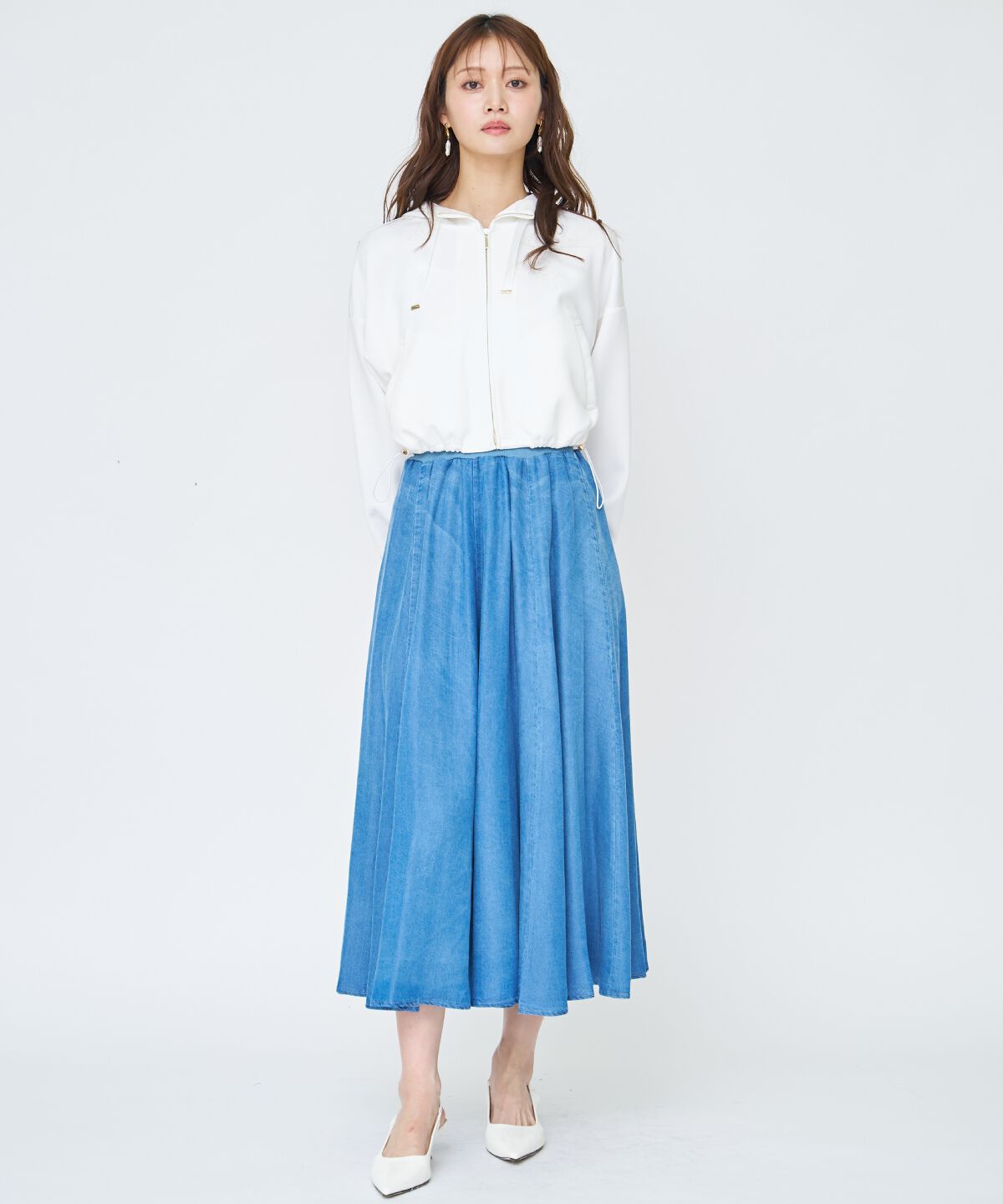 アンドクチュール「デニムライクロングスカート」|フレア|