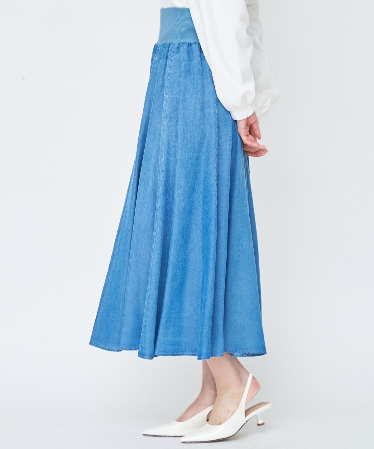 アンドクチュール「デニムライクロングスカート」|フレア|
