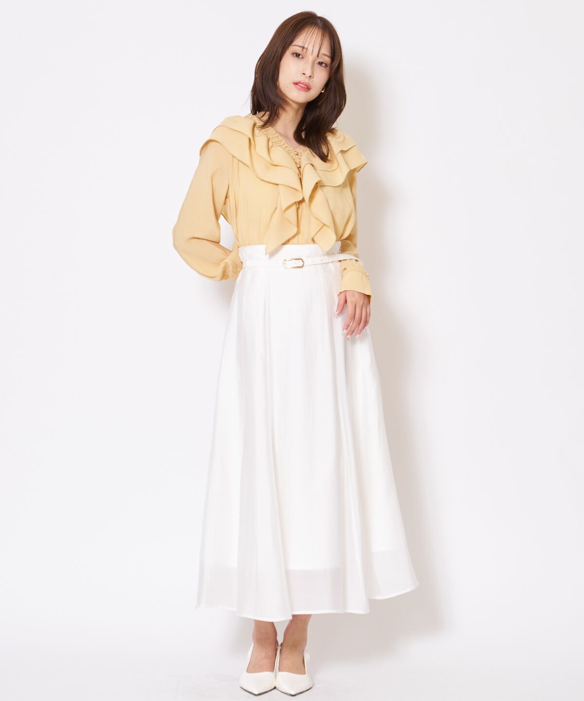 アンドクチュール「ベルト付きシアーフレアスカート」|フレア|