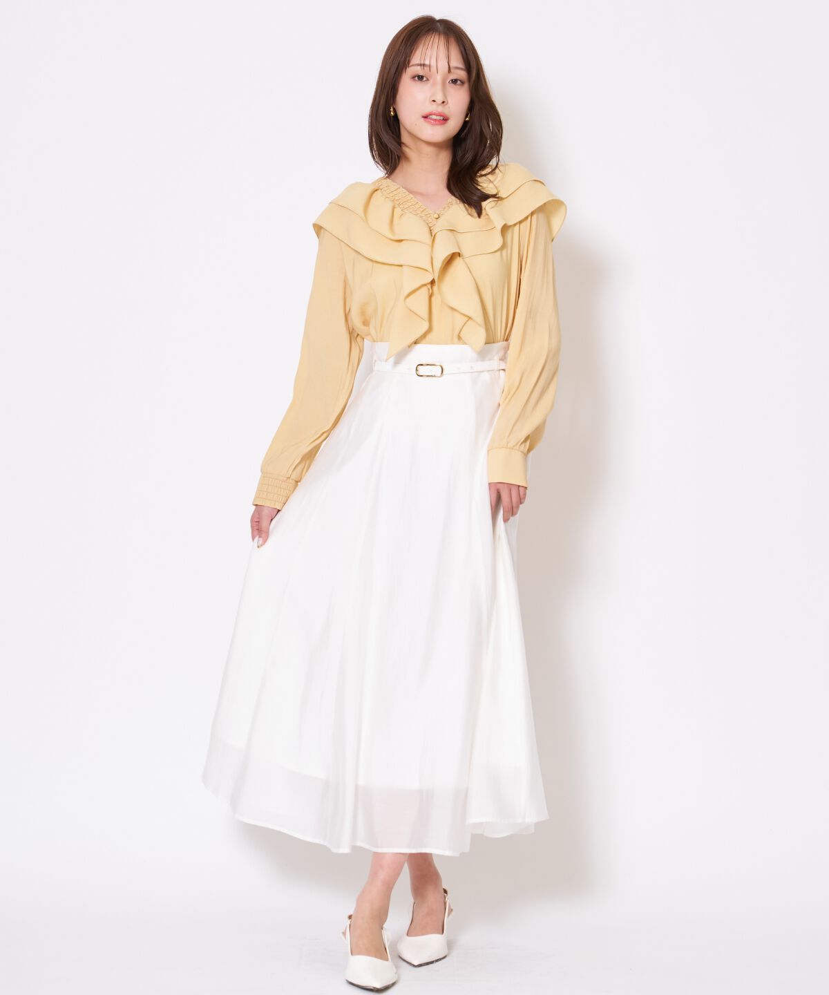 アンドクチュール「ベルト付きシアーフレアスカート」|フレア|