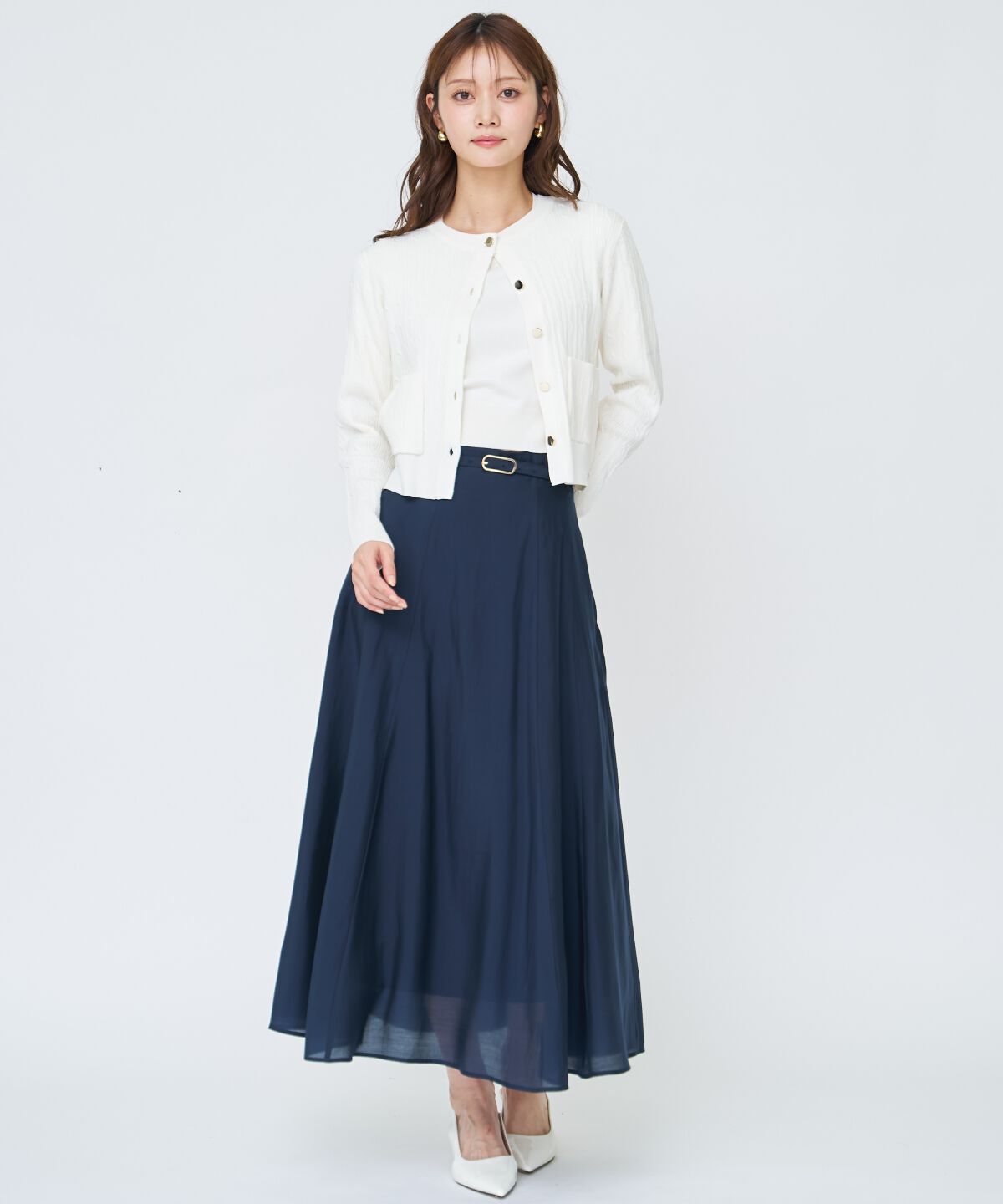 アンドクチュール「ベルト付きシアーフレアスカート」|フレア|