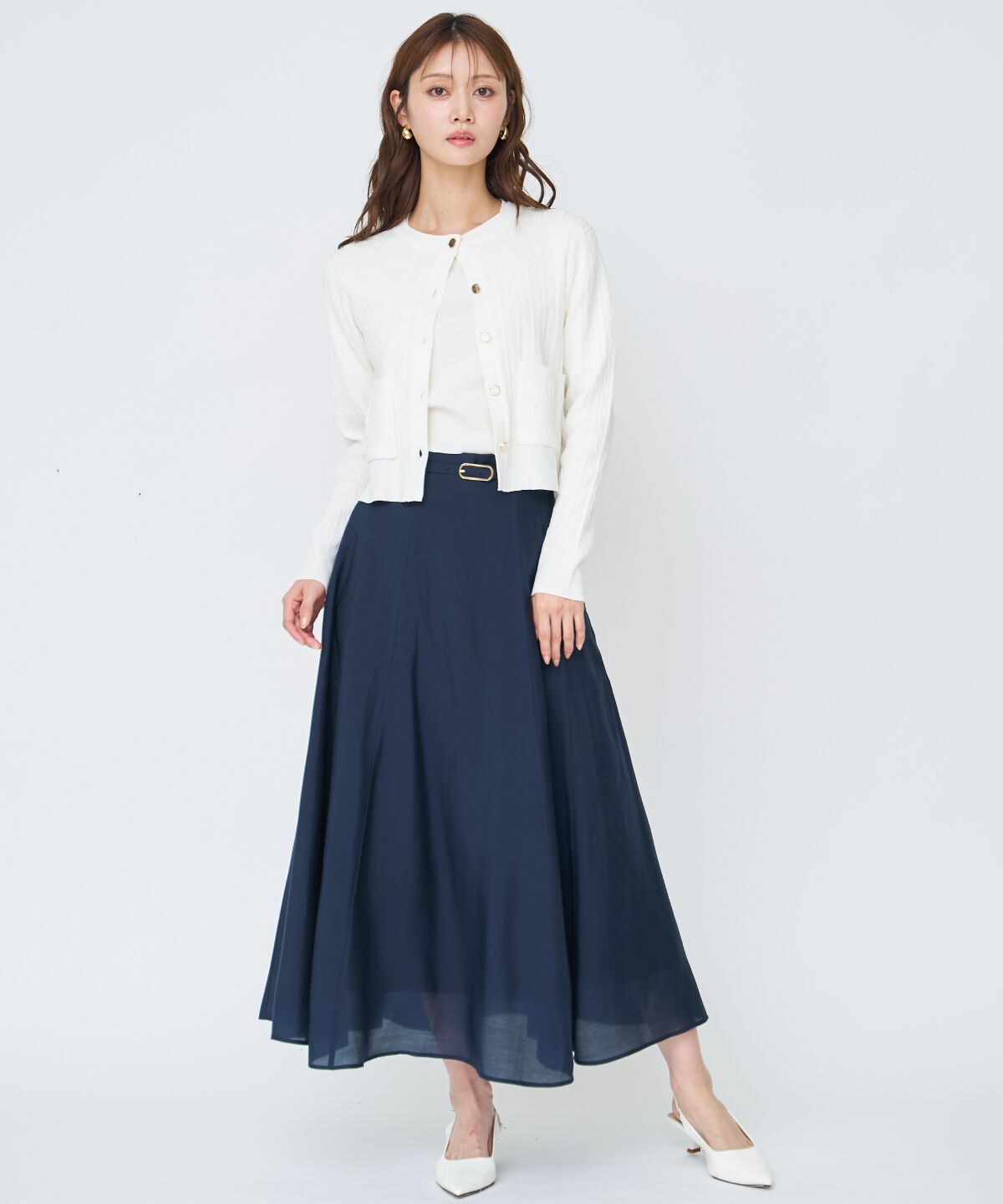 アンドクチュール「ベルト付きシアーフレアスカート」|フレア|