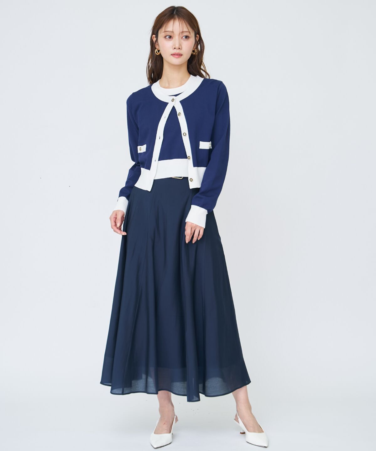 アンドクチュール「ベルト付きシアーフレアスカート」|フレア|