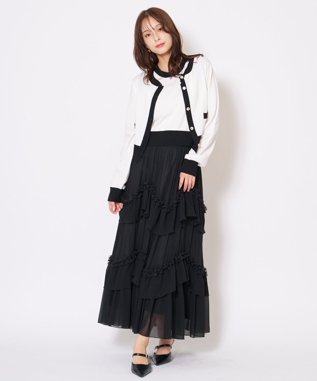 アンドクチュール「バイカラーニットアンサンブル」|カーディガン|