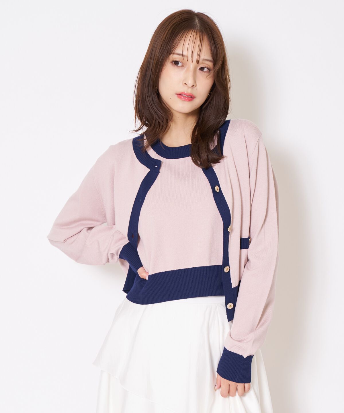 アンドクチュール「バイカラーニットアンサンブル」|カーディガン|