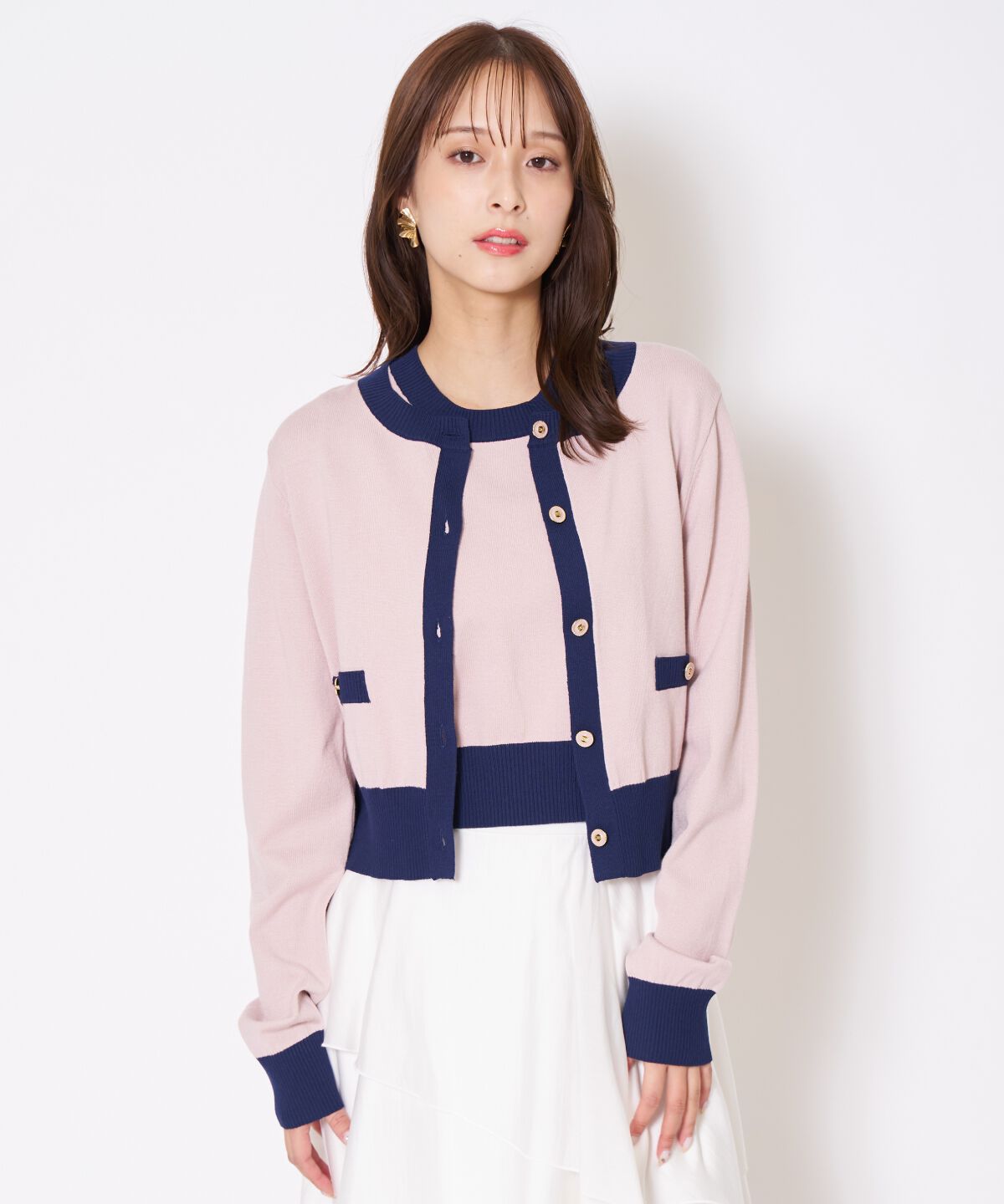 アンドクチュール「バイカラーニットアンサンブル」|カーディガン|