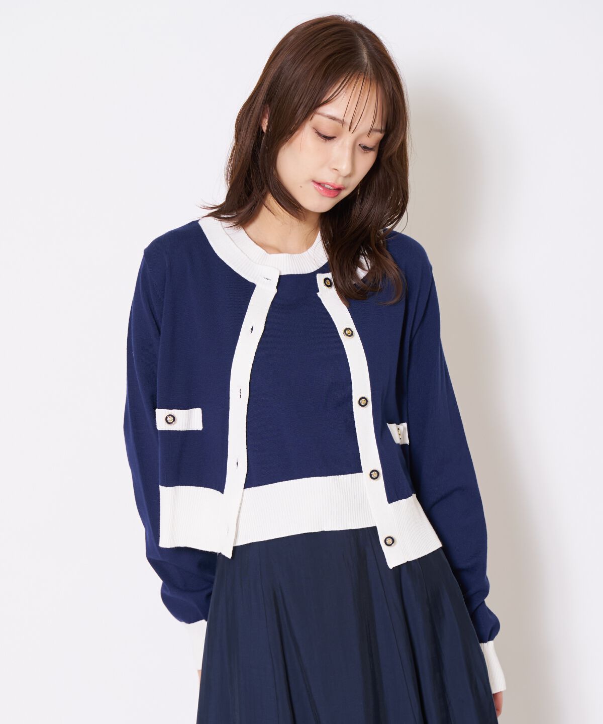 アンドクチュール「バイカラーニットアンサンブル」|カーディガン|