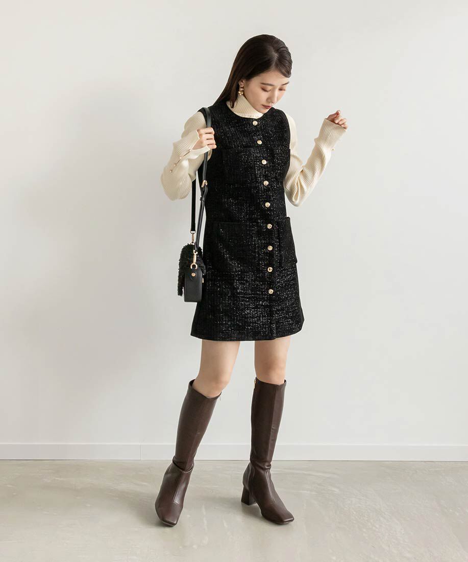  「晴雨兼用ソフトストレッチ WARM スクエアトゥロングブーツ」|ロングブーツ|