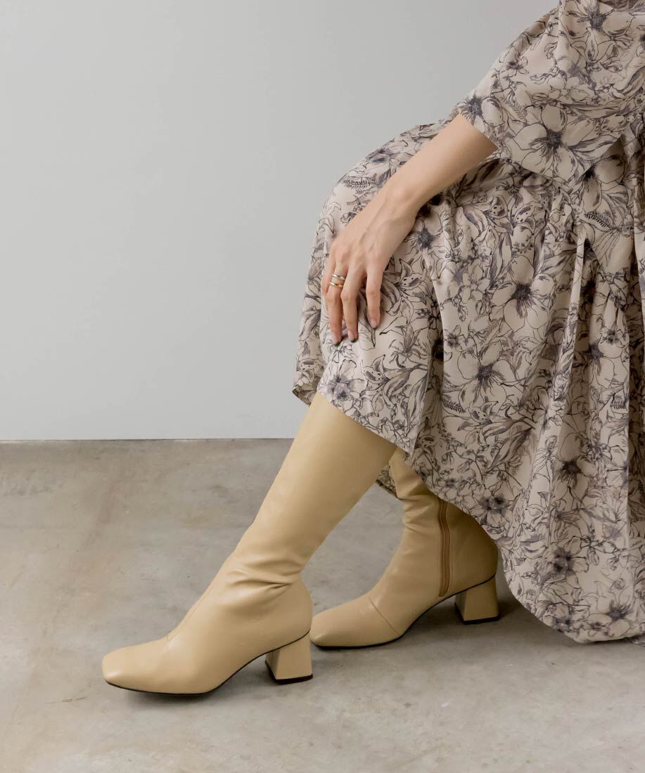  「晴雨兼用ソフトストレッチ WARM スクエアトゥロングブーツ」|ロングブーツ|