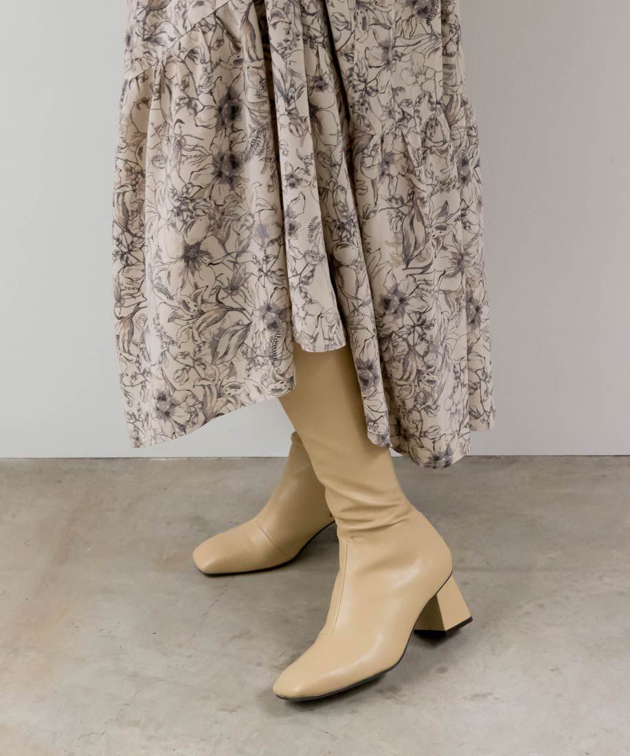  「晴雨兼用ソフトストレッチ WARM スクエアトゥロングブーツ」|ロングブーツ|